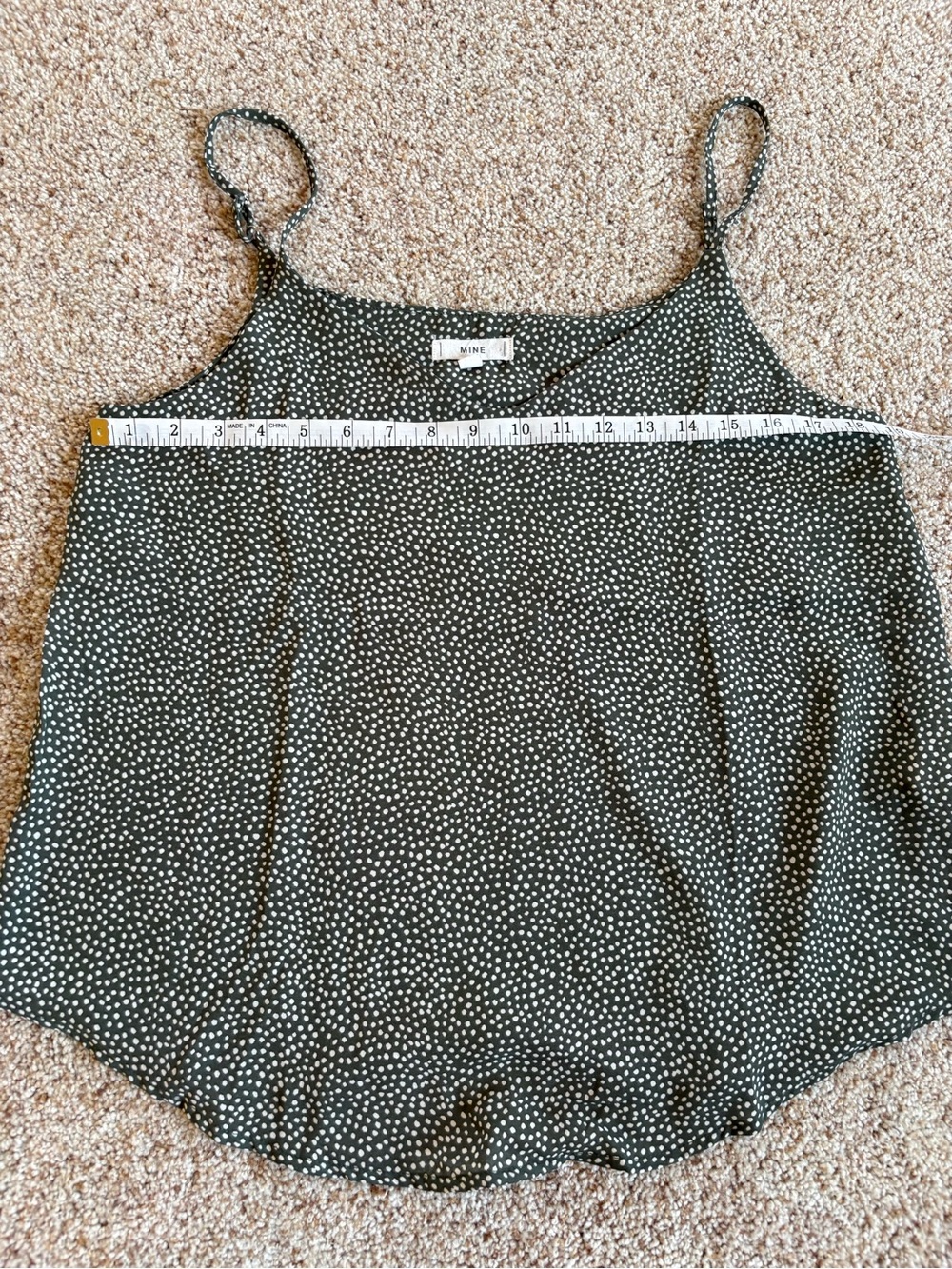 MINE Olive Green Dot Tank with Spaghetti Straps Women’s Large